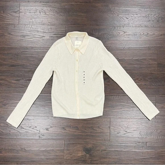 NWT Uniqlo Women Extra Fine Merino Ribbed Polo Cardigan in 01 Off White - Picture 2 of 3